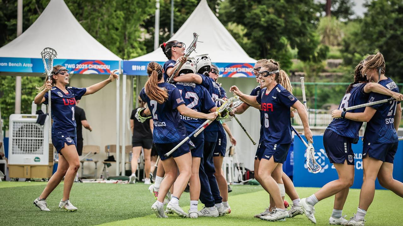 the usa team celebrates after beating canada in the world games